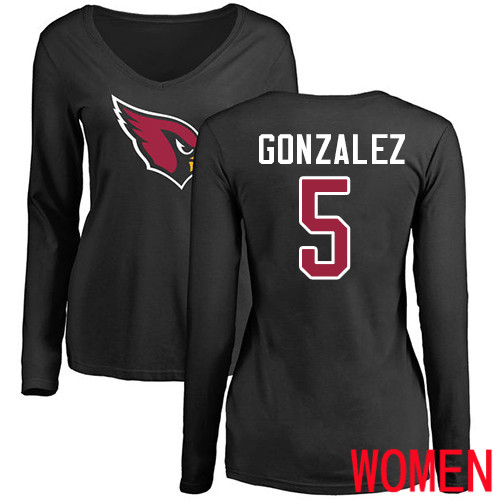 Arizona Cardinals Black Women Zane Gonzalez Name And Number Logo NFL Football #5 Long Sleeve T Shirt->women nfl jersey->Women Jersey